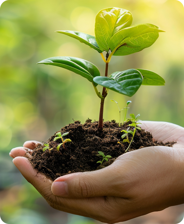 Hand holding a small plant 